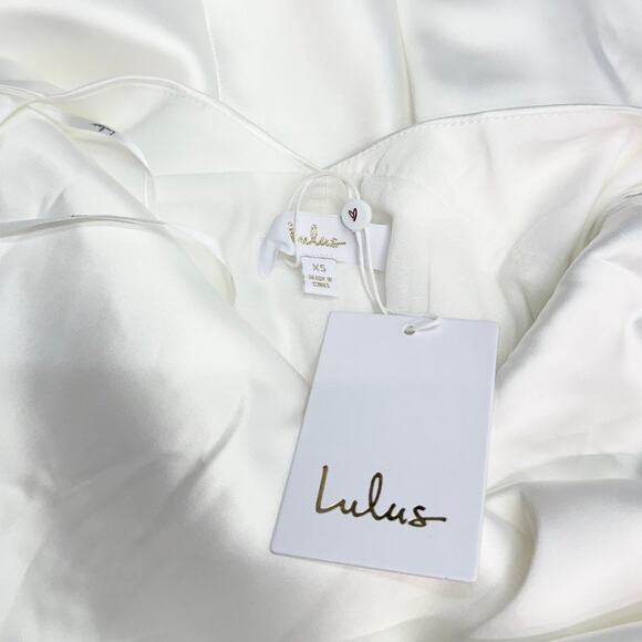 Lulus Gorgeous Vow White Satin Mock Neck Cowl Mermaid Maxi Dress size XS NWT - Picture 8 of 8